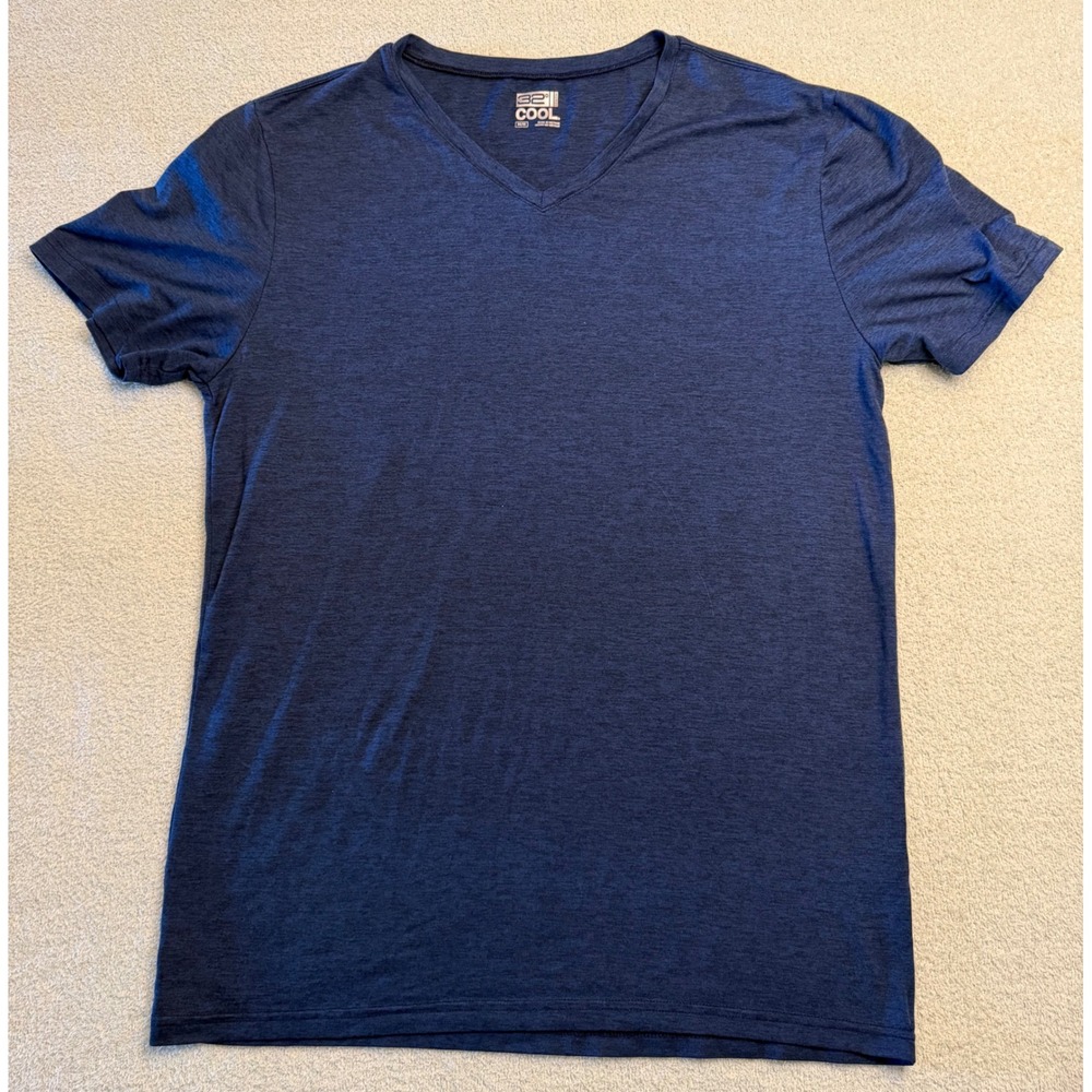 32 Degrees Cool Mens V-Neck T-Shirt Blue Space Dye Heather Medium Short Sleeve